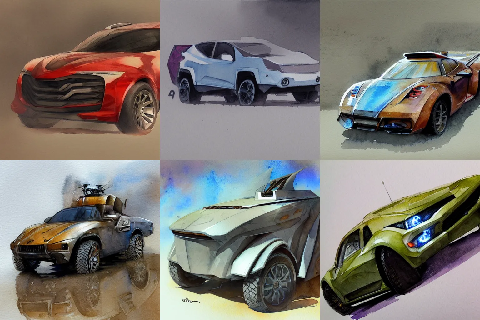 Prompt: a concept art of a vehicle, watercolor painting, artstation