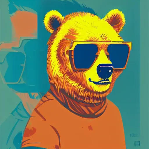 Prompt: bear wearing sunglasses, Vibrant, Vector art, by Sachin Teng + Loish