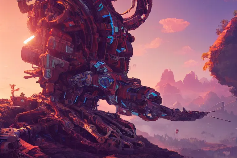 Image similar to burrower machine mecanical creature robot of horizon forbidden west horizon zero dawn radiating a glowing aura global illumination ray tracing hdr fanart arstation by ian pesty and alena aenami artworks in 4 k