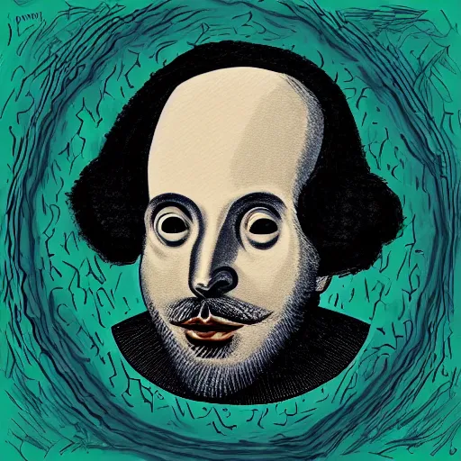 Prompt: Shakespeare as a cobalt robot, digital art painting