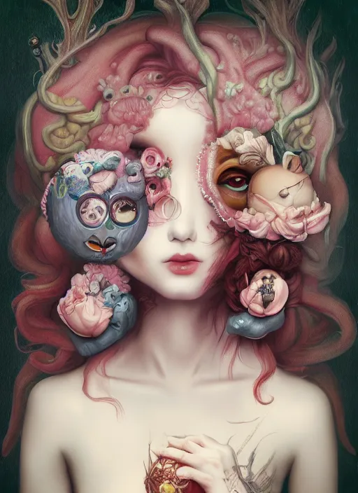 Image similar to pop surrealism, lowbrow art, realistic cute man with beard painting, japanese street fashion, hyper realism, muted colours, rococo, natalie shau, loreta lux, tom bagshaw, mark ryden, trevor brown style,