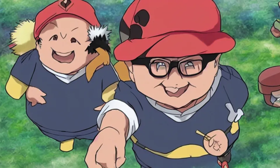 Prompt: Danny DeVito as a pokemon trainer, anime, manga