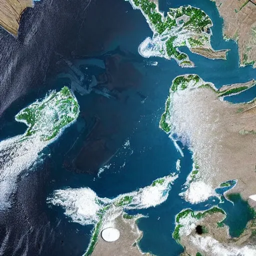 Image similar to satellite image of apocalyptic earth's oceans being covered in a black rubbery tar, oceans replaced with black tar, plants dead