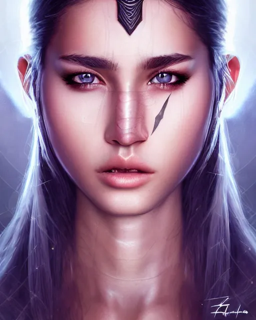 Image similar to a beautiful warrior woman, photo, ultra detail, photoreal, professionally retouched, soft moonlight lighting, shiny plastic armor, realistic, smooth face, goddess, luscious lips, perfect eyes, wide angle, sharp focus on eyes, 8 k high definition, insanely detailed, intricate, elegant, art by artgerm and wlop