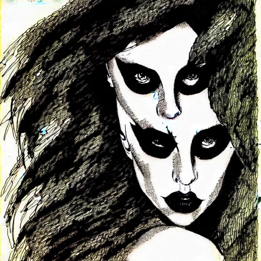 Image similar to portrait of lady gaga in the style of marc silvestri pen and ink drawing, high detail