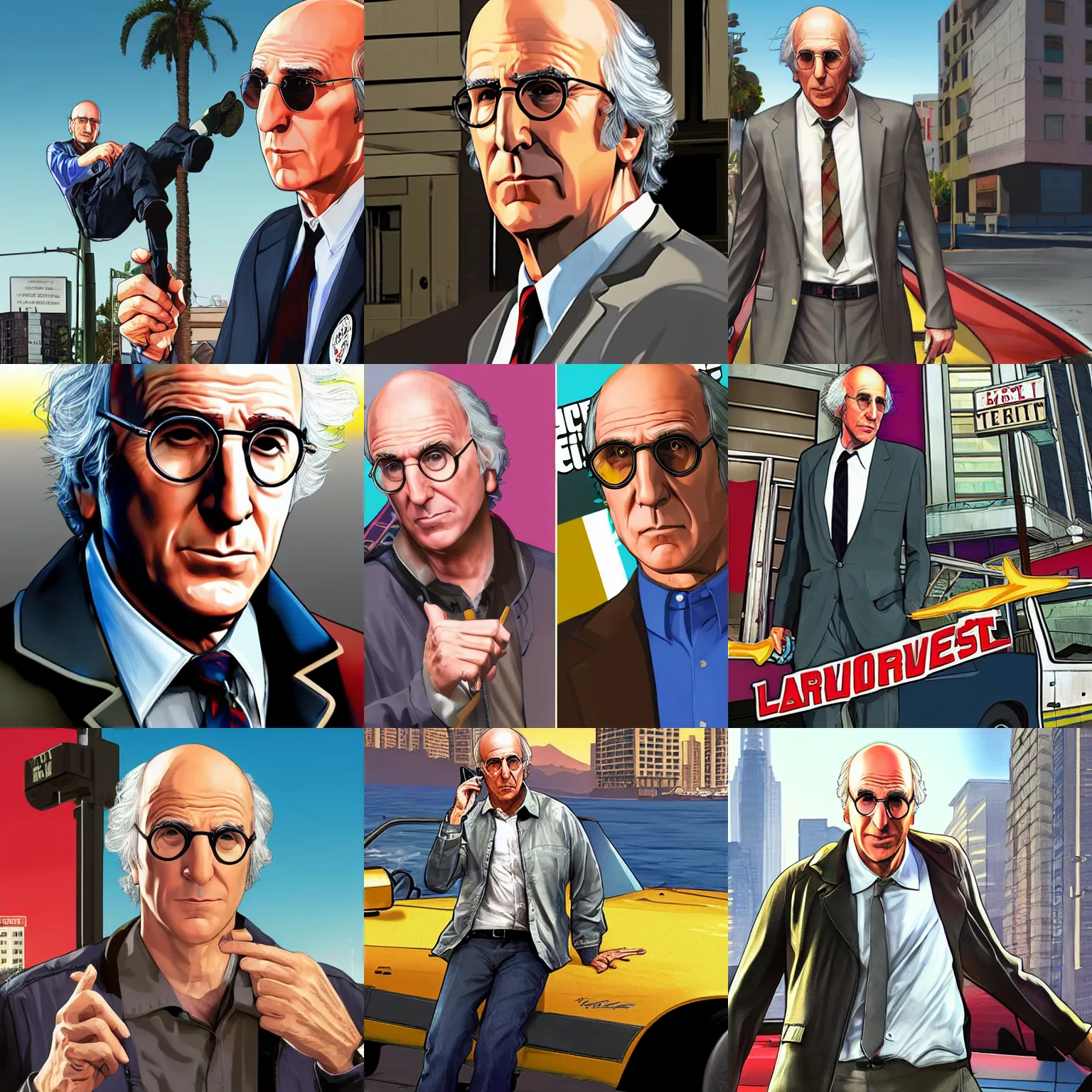 Prompt: larry david in gta v promotional art by stephen bliss, no text