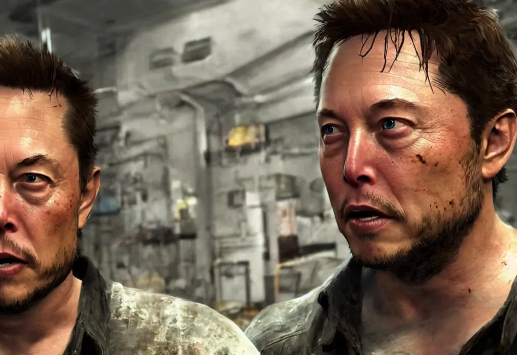 Image similar to elon musk in the last of us, elon musk in the video game in the last of us, gameplay screenshot, close up, 3 d rendering. unreal engine. amazing likeness. very detailed.