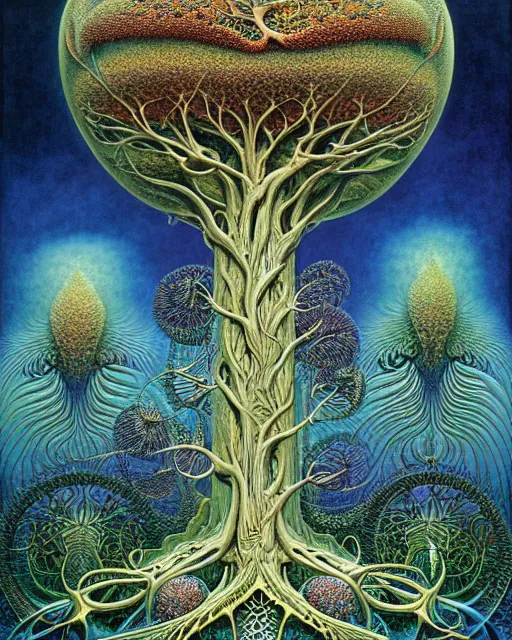 Image similar to tree of life by roger dean and andrew ferez, art forms of nature by ernst haeckel, divine chaos engine, symbolist, visionary, art nouveau, botanical fractal structures, organic, detailed, realistic, surreality