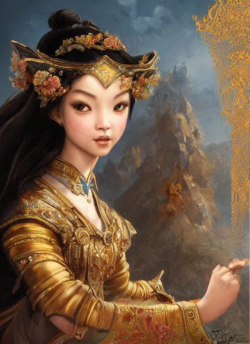 Prompt: digital painting of royal princess asian girl by filipe pagliuso and justin gerard symmetric fantasy highly detailed realistic intricate port