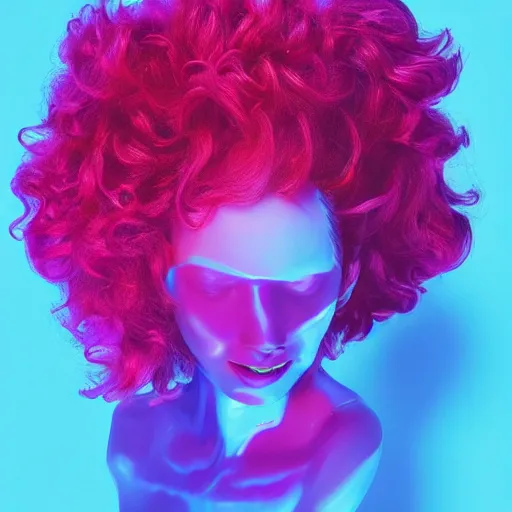 Prompt: flume and former cover art future bass girl unwrapped statue bust curls of hair petite lush body pleasure justice photography model water droplets futuristic organic material vibrant colours simple background Jonathan Zawada style