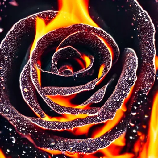 Prompt: award - winning macro of a beautiful black rose made of fire