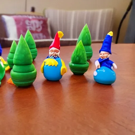 Prompt: Collection of gnomes from Kinder Surprise