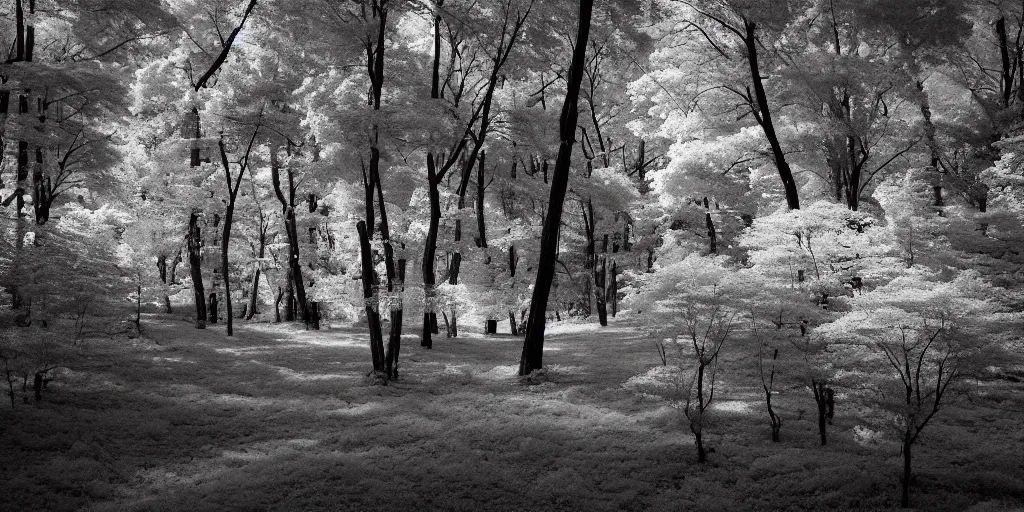 Prompt: infrared photography of a forest, ir 5 5 0 nm, kolari