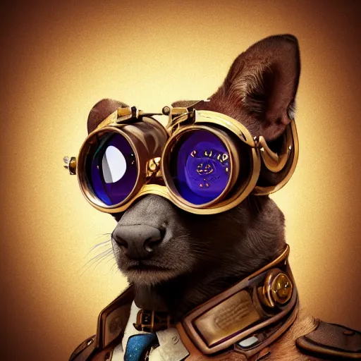 Prompt: a profile picture of an animal with steampunk googles, by ROSS tran, 4k