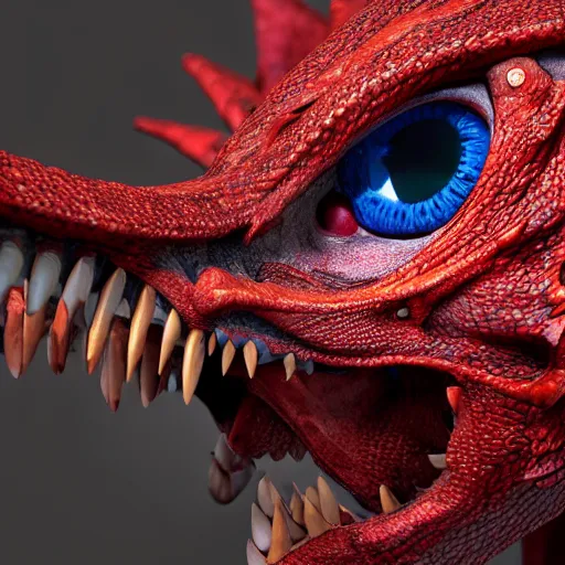 Image similar to big blue eye of ancient red dragon, close-up, high detail 3d model, Octane render, octane, 4k