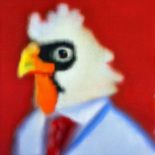 Image similar to a high quality photo of a chicken wearing a suit, Impressionism, 8k