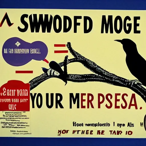 Prompt: psa poster, warning, beware of swooping magpies,