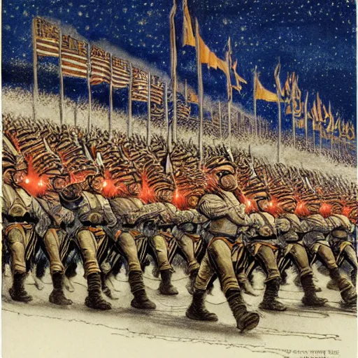 Image similar to dwarven cave fleet day, dwarven military parade, illustration by Alan Lee