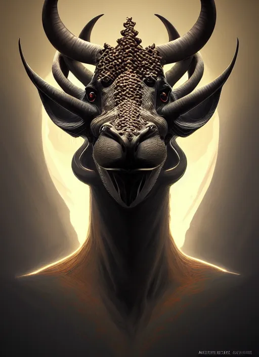 Image similar to anthropomorphic enneacontagon head in edgy darkiron gazelle, intricate, elegant, highly detailed animal monster, digital painting, artstation, concept art, smooth, sharp focus, illustration, art by artgerm, dwayne barlowe, trending on artstation and greg rutkowski and alphonse mucha, 8 k