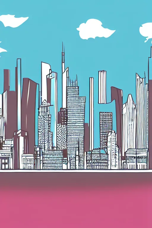 Image similar to frankfurt skyline, illustration, in the style of katinka reinke