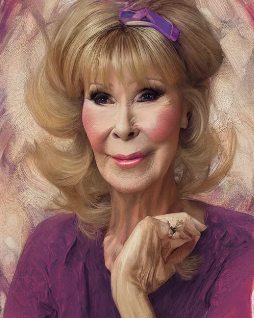 Prompt: portrait of a barbara eden by Mandy Jurgens and Richard Schmid and chuck close and mucha