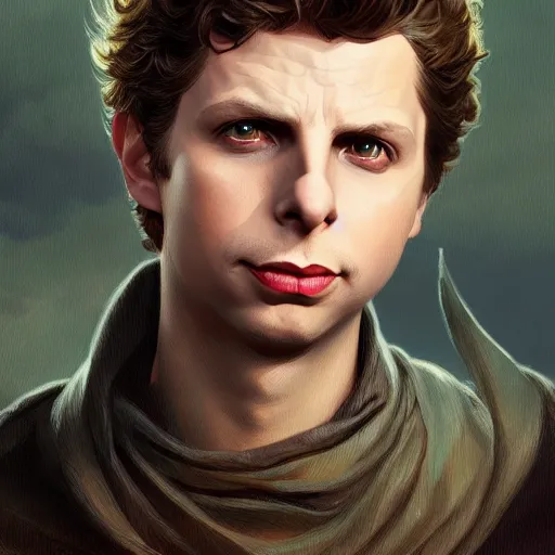 Image similar to handsome Michael Cera as Batman, western, D&D, fantasy, intricate, elegant, highly detailed, digital painting, artstation, concept art, matte, sharp focus, illustration, art by Artgerm and Greg Rutkowski and Alphonse Mucha