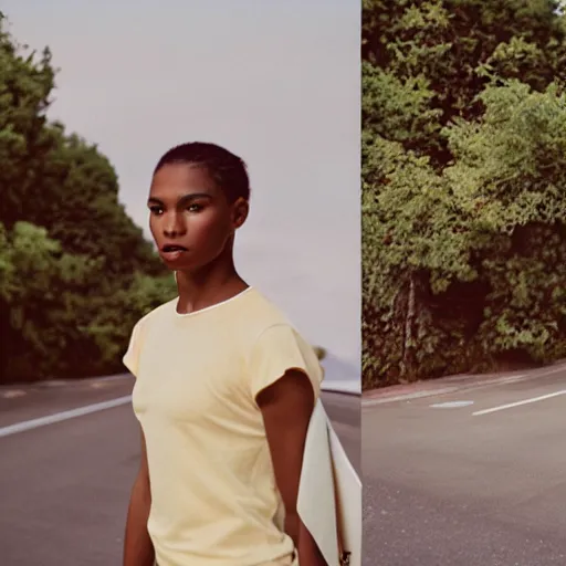 Image similar to realistic photoshoot for a new nike lookbook, color film photography, portrait of a beautiful woman in style of tyler Mitchell, 35mm, graflex