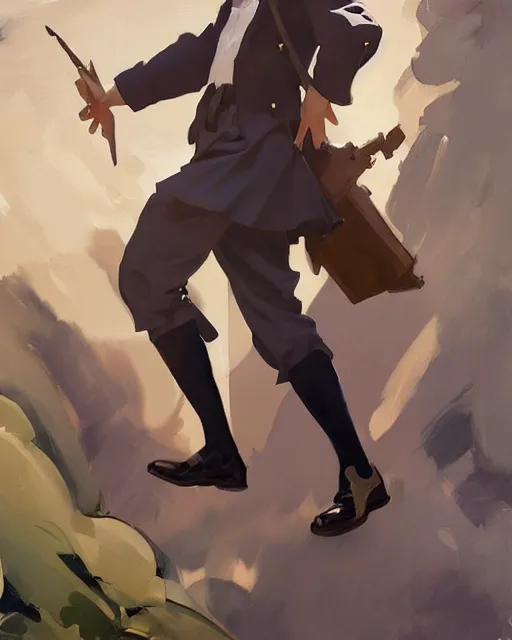 Image similar to magical academy school uniform, jodhpurs greg manchess painting by sargent and leyendecker, studio ghibli, fantasy, medium shot, asymmetrical, intricate, elegant, matte painting, illustration, hearthstone, by greg rutkowski, by greg tocchini, by james gilleard, by joe fenton