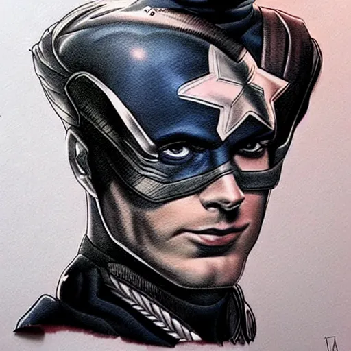 Image similar to tattoo design, stencil, portrait of captain america by artgerm