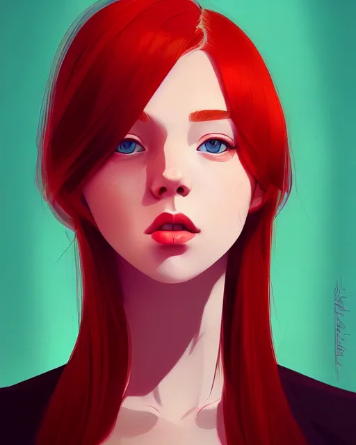 Prompt: a detailed portrait of a beautiful!! woman with red hair and freckles by ilya kuvshinov, digital art, dramatic lighting, dramatic angle