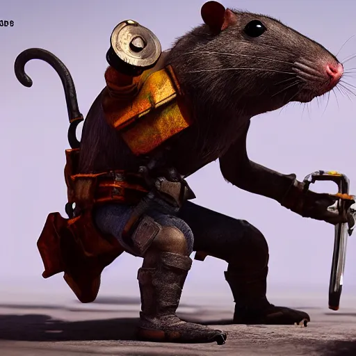 Prompt: Rat with mechanic armor, realistic, studio lighting, unreal engine, photorealistic, detailed