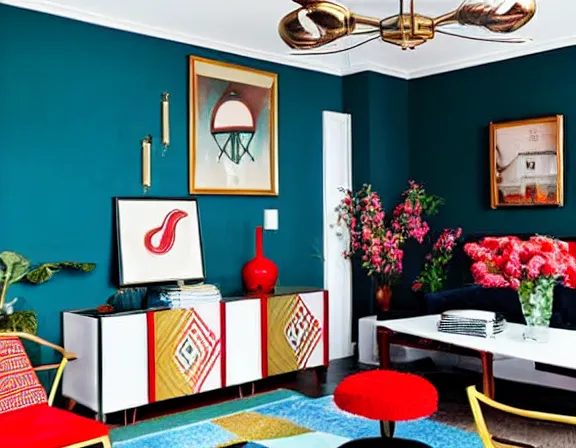 Image similar to apartment designed by nate berkus, retro 1 9 5 0 s colors