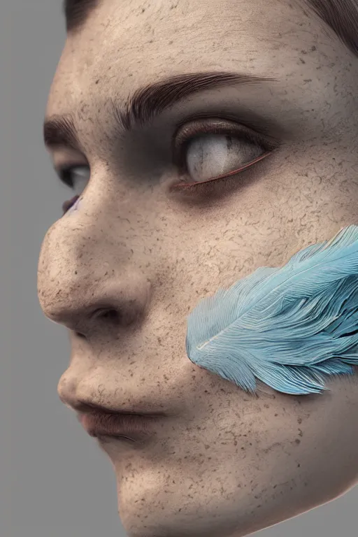 Image similar to Face made of feathers. Сoncept art, Dan Mumford, Greg Rutkowski, Quixel Megascans, octane render, 16k, 8k, photoillustration, RTX