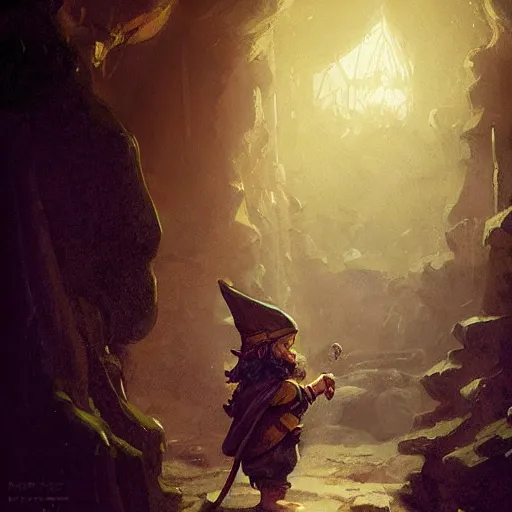 Prompt: a gnome wizard with curly black hair, dungeons and dragons character art, greg rutkowski, rembrandt