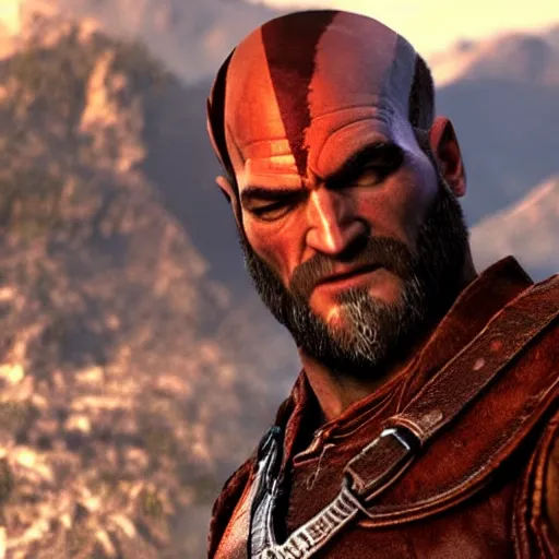 Image similar to quentin tarantino in the video game god of war