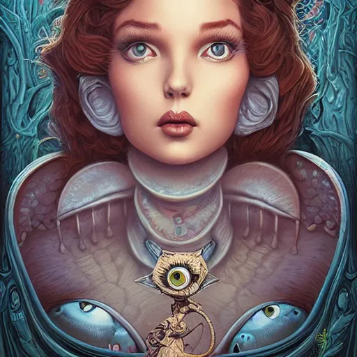 Image similar to Lofi portrait with a creature, Pixar style by Joe Fenton and Stanley Artgerm and Tom Bagshaw and Tim Burton