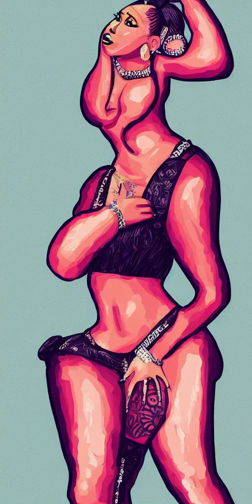 Image similar to a digital illustration of full body portrait nicki minaj