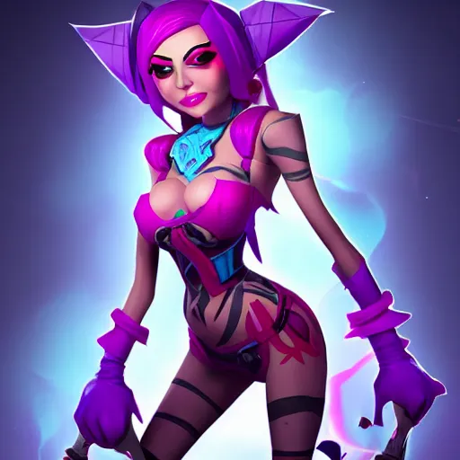 Image similar to Jinx from League of Legends, by Fortiche Studio, by Riot Games, from Netflix's Arcane, low poly, unreal engine fantasy art, hauntingly beautiful character art,fine details, realistic shaded, fine-face, pretty face