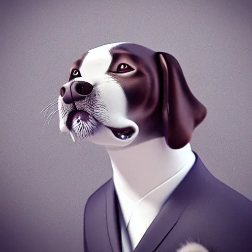 Prompt: “a realistic photo portrait of furry dog wearing a suit jacket, unreal engine”