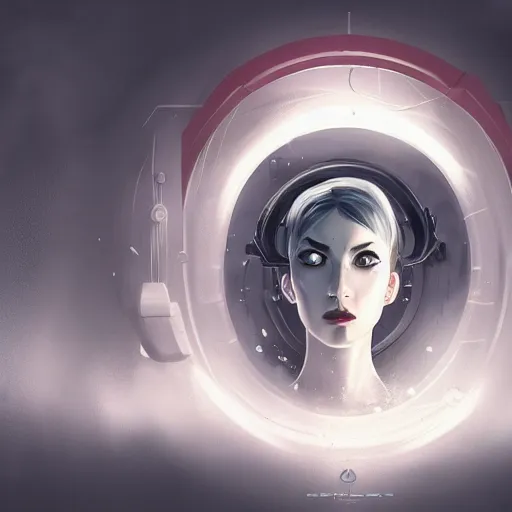 Image similar to portrait of GLaDOS , amazing splashscreen artwork, splash art, GLaDOS head slightly tilted, natural light, elegant, intricate, fantasy, atmospheric lighting, cinematic, matte painting, GLaDOS