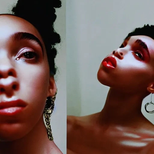 Image similar to realistic! photoshoot for a new heliot emil lookbook, color film photography, starring fka twigs, in style of tyler mitchell, 35mm