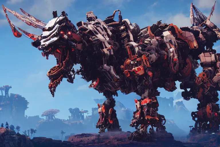 Image similar to behemoth machine mecha animal beast robot of horizon forbidden west horizon zero dawn bioluminiscence global illumination ray tracing hdr fanart arstation by sung choi and eric pfeiffer and gabriel garza and casper konefal