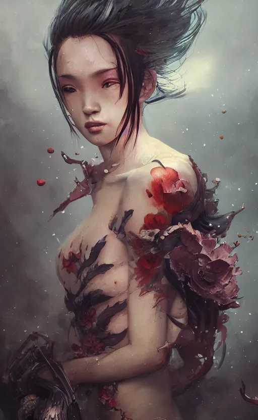 Prompt: Colour Tattoo old galaxie girl chines painting , by WLOP, Rossdraws, James Jean by Greg Rutkowski, Sung Choi, Mitchell Mohrhauser, Maciej Kuciara, Johnson Ting, Maxim Verehin, Peter Konig, Bloodborne , 8k photorealistic, cinematic lighting, HD, high details, atmospheric , trending on artstation