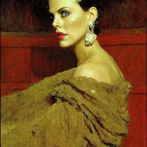 Image similar to frisky charlize theron by ilya repin