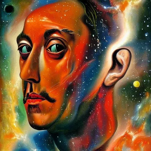 Prompt: The masterpiece painting of elon musk as a galaxy by salvia dali the second, salvador dali's much more talented painter cousin, 4k, ultra realistic