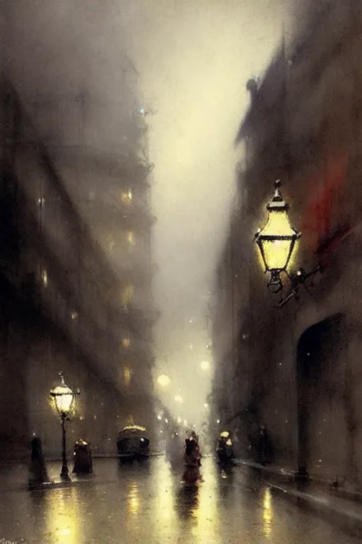 Prompt: (((((1950s london street at night with dramatic lighting. muted colors.))))) by Jean-Baptiste Monge !!!!!!!!!!!!!!!!!!!!!!!!!!!