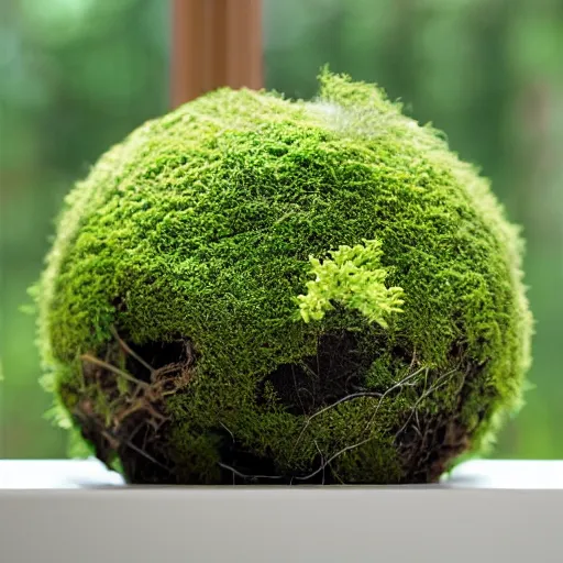 Image similar to photo of kokedama moss ball planter by window