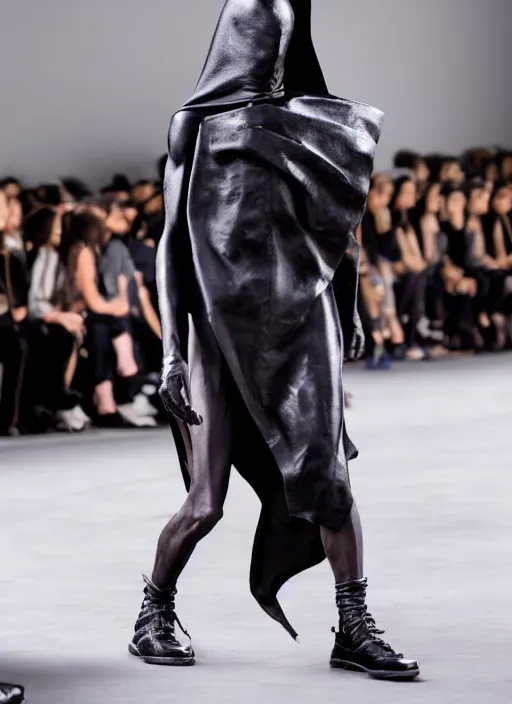 Image similar to hyperrealistic and heavy detailed rick owens avant garde runway show of batman, leica sl 2 5 0 mm, vivid color, high quality, high textured, real life