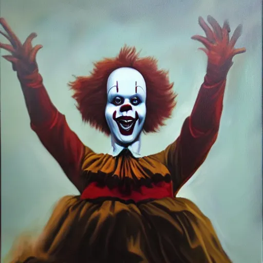 Image similar to pennywise, oil on canvas, renaissance era