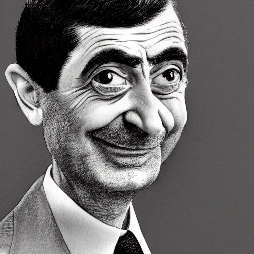 Prompt: close up portrait of mr. bean by scott m fischer